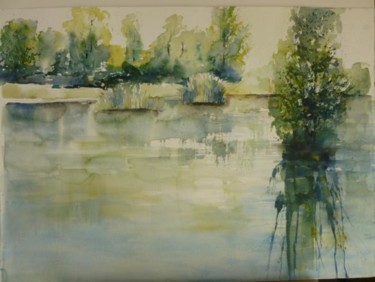 Peinture intitulée "L'étang de René à C…" par Pierre Feyeux, Œuvre d'art originale, Aquarelle