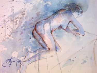Peinture intitulée "nu bleu" par Pierre Feyeux, Œuvre d'art originale, Huile