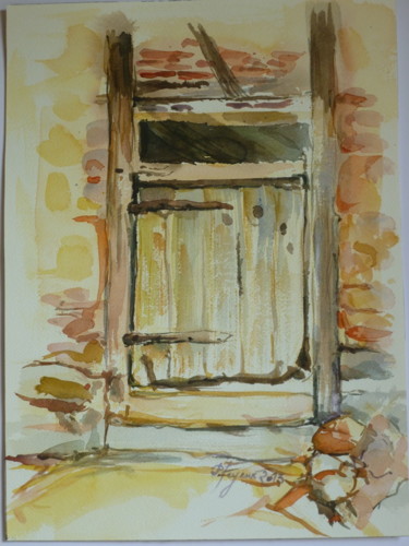 Painting titled "Porte au Sougey (Fe…" by Pierre Feyeux, Original Artwork, Oil