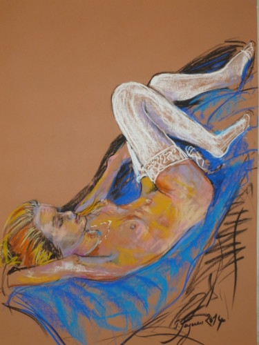 Peinture intitulée "Jeune fille aux bas…" par Pierre Feyeux, Œuvre d'art originale, Huile
