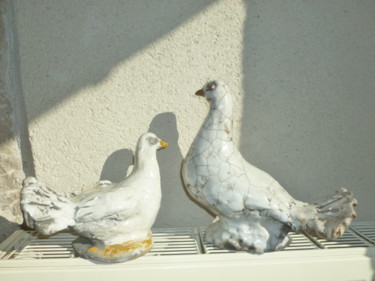 Sculpture intitulée "Le couple de colomb…" par Pierre Feyeux, Œuvre d'art originale, Céramique