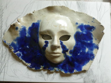 Sculpture intitulée "Masque bleu" par Pierre Feyeux, Œuvre d'art originale, Terre cuite