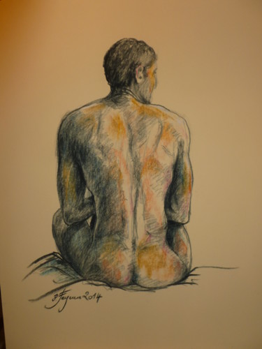 Painting titled "DOS d'ALAIN" by Pierre Feyeux, Original Artwork, Pastel