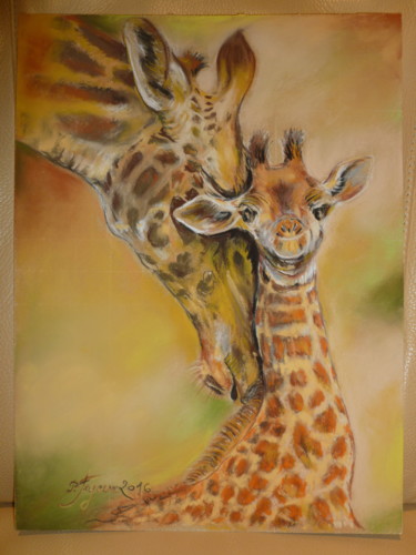 Drawing titled "TENDRESSE MATERNELLE" by Pierre Feyeux, Original Artwork, Pastel