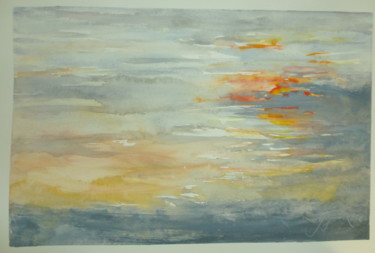 Peinture intitulée "Soleil rougeoyant" par Pierre Feyeux, Œuvre d'art originale, Aquarelle