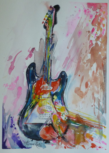 Pintura intitulada "aqua-guitare.jpg" por Pierre Feyeux, Obras de arte originais, Aquarela