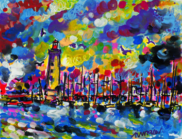 Painting titled "Port de Sète" by Gilles Pierre, Original Artwork, Acrylic