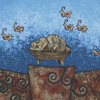 Schilderij getiteld "Sleeping lady" door Pierre Giusti, Origineel Kunstwerk, Olie