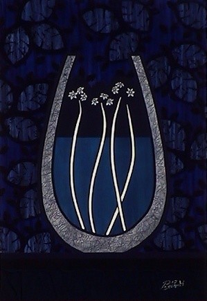 Painting titled "Vase on blue" by Pierre Giusti, Original Artwork