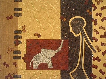 Painting titled "Little elephant" by Pierre Giusti, Original Artwork