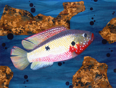 Schilderij getiteld "African Jewel fish" door Pierre Giusti, Origineel Kunstwerk