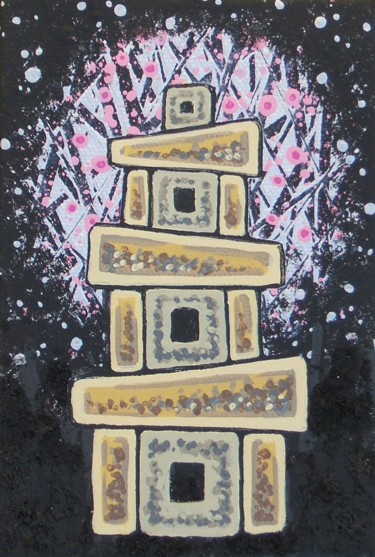 Painting titled "temple-tower-4" by Pierre Giusti, Original Artwork, Oil
