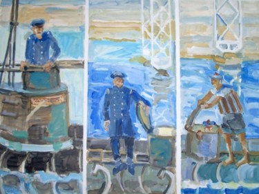 Peinture intitulée "les marins du Korri…" par Pierre Jean Delpeuc'H, Œuvre d'art originale