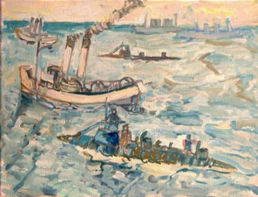Peinture intitulée "les sous-marins pri…" par Pierre Jean Delpeuc'H, Œuvre d'art originale