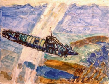 Peinture intitulée "le Korrigan plonge…" par Pierre Jean Delpeuc'H, Œuvre d'art originale