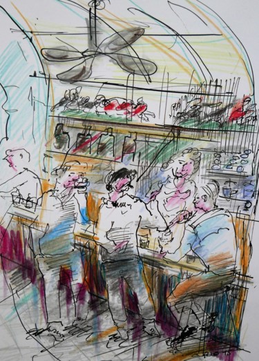 Peinture intitulée "14 le bar des rende…" par Pierre Jean Delpeuc'H, Œuvre d'art originale, Autre