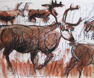 Dessin intitulée "Grand cerf" par Pierre Jean Delpeuc'H, Œuvre d'art originale, Autre