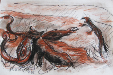 Dessin intitulée "La chasse" par Pierre Jean Delpeuc'H, Œuvre d'art originale, Conté