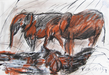 Drawing titled "Elephants" by Pierre Jean Delpeuc'H, Original Artwork, Chalk