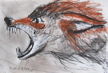 Dessin intitulée "Renard" par Pierre Jean Delpeuc'H, Œuvre d'art originale, Craie