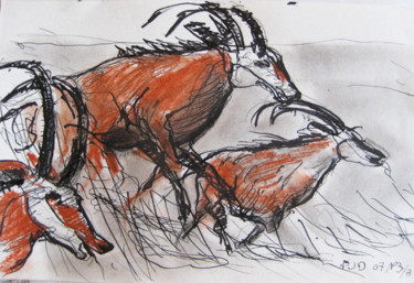 Dessin intitulée "Antilopes 2" par Pierre Jean Delpeuc'H, Œuvre d'art originale, Craie