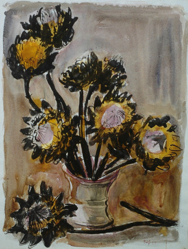 Pintura titulada "Fleurs d’artichauts" por Pierre Jean Delpeuc'H, Obra de arte original, Tinta
