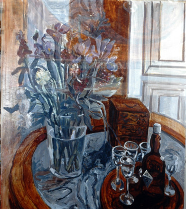 Peinture intitulée "Bouquet sur table r…" par Pierre Jean Delpeuc'H, Œuvre d'art originale, Huile