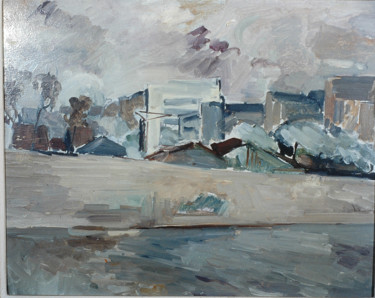 Malerei mit dem Titel "Paris quai" von Pierre Jean Delpeuc'H, Original-Kunstwerk, Öl