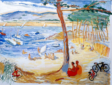 Peinture intitulée "Porquerolles plage" par Pierre Jean Delpeuc'H, Œuvre d'art originale, Gouache