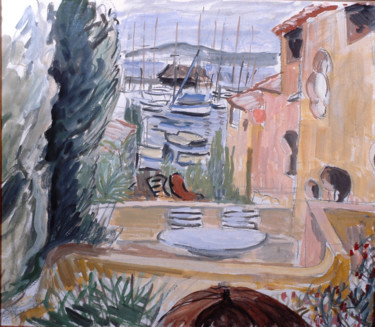 Malerei mit dem Titel "Porquerolles vue du…" von Pierre Jean Delpeuc'H, Original-Kunstwerk, Gouache