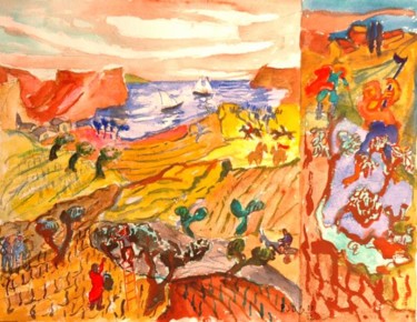 Peinture intitulée "le figuier stérile…" par Pierre Jean Delpeuc'H, Œuvre d'art originale, Aquarelle