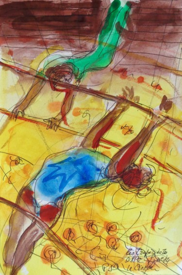 Peinture intitulée "les trapezistes" par Pierre Jean Delpeuc'H, Œuvre d'art originale, Aquarelle
