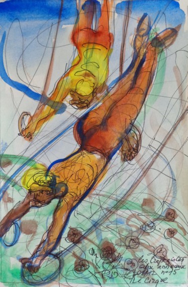 Peinture intitulée "ls trapezistes aux…" par Pierre Jean Delpeuc'H, Œuvre d'art originale, Aquarelle