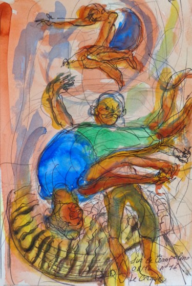 Peinture intitulée "sur le trampoline" par Pierre Jean Delpeuc'H, Œuvre d'art originale, Aquarelle