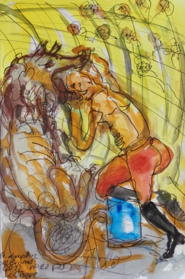 Peinture intitulée "le dompteur de loins" par Pierre Jean Delpeuc'H, Œuvre d'art originale, Aquarelle