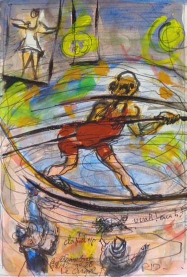 Peinture intitulée "le funanbule" par Pierre Jean Delpeuc'H, Œuvre d'art originale, Aquarelle