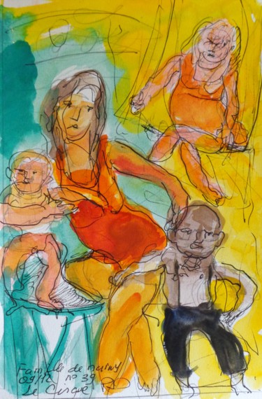 Peinture intitulée "famille de nains" par Pierre Jean Delpeuc'H, Œuvre d'art originale, Aquarelle