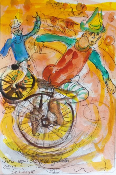 Peinture intitulée "Deux equilibristes…" par Pierre Jean Delpeuc'H, Œuvre d'art originale, Aquarelle