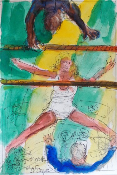 Peinture intitulée "La trapéziste et le…" par Pierre Jean Delpeuc'H, Œuvre d'art originale, Aquarelle