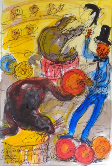 Peinture intitulée "Les otaries jongleu…" par Pierre Jean Delpeuc'H, Œuvre d'art originale, Aquarelle