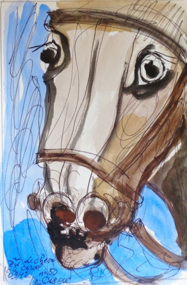 Peinture intitulée "Tête de cheval de c…" par Pierre Jean Delpeuc'H, Œuvre d'art originale, Aquarelle