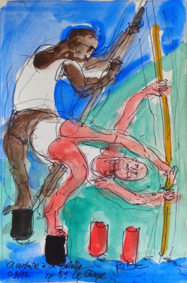 Peinture intitulée "acrobates à la perc…" par Pierre Jean Delpeuc'H, Œuvre d'art originale, Aquarelle