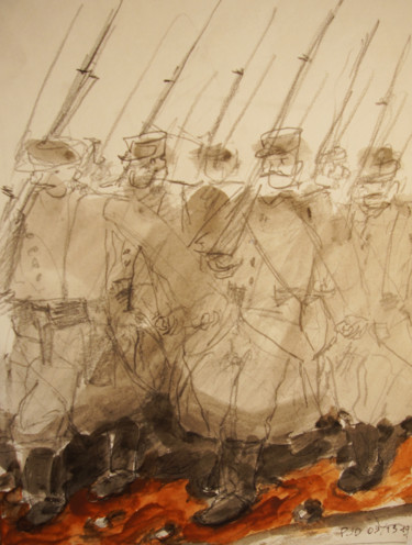 Malarstwo zatytułowany „soldats en marche” autorstwa Pierre Jean Delpeuc'H, Oryginalna praca, Inny