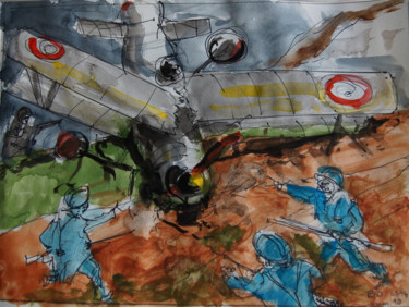 Painting titled "le crash" by Pierre Jean Delpeuc'H, Original Artwork, Watercolor
