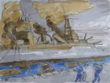 Peinture intitulée "Croiseur en feu 1" par Pierre Jean Delpeuc'H, Œuvre d'art originale