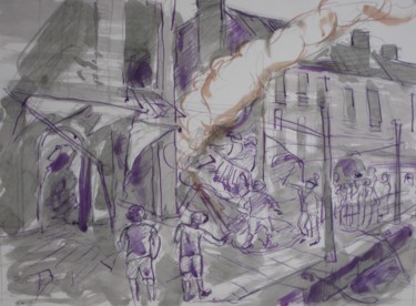 Peinture intitulée "Bombe sur le quai C…" par Pierre Jean Delpeuc'H, Œuvre d'art originale