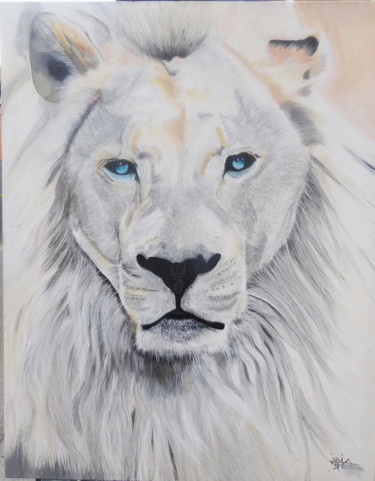 Peinture intitulée "lion blanc" par Pierre Julia, Œuvre d'art originale, Acrylique