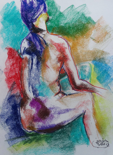 Painting titled "nue pastel assise 2" by Pierre Julia, Original Artwork, Pastel