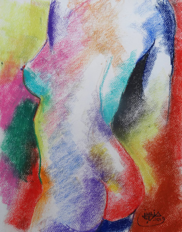 Drawing titled "nue pastel de 3/4" by Pierre Julia, Original Artwork, Pastel