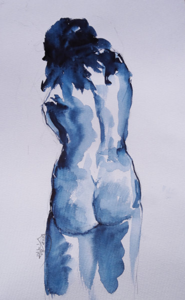 Tekening getiteld "nue 4693" door Pierre Julia, Origineel Kunstwerk, Aquarel